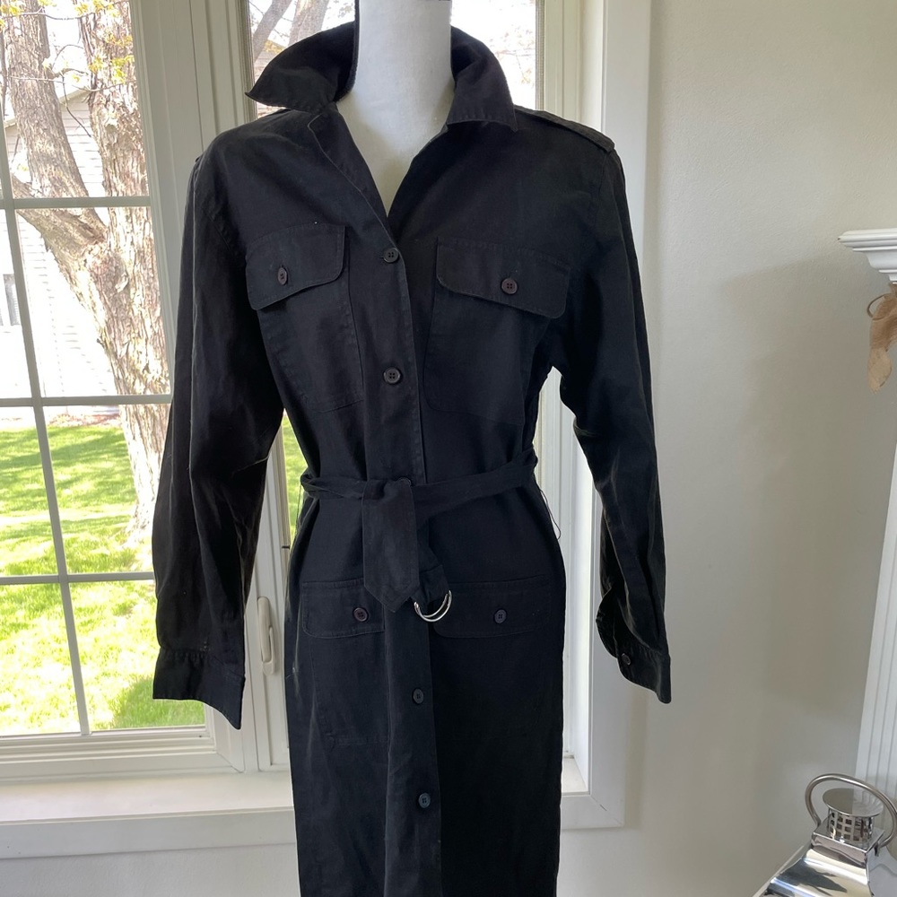 Vintage Black Linen-blend Shirt Dress